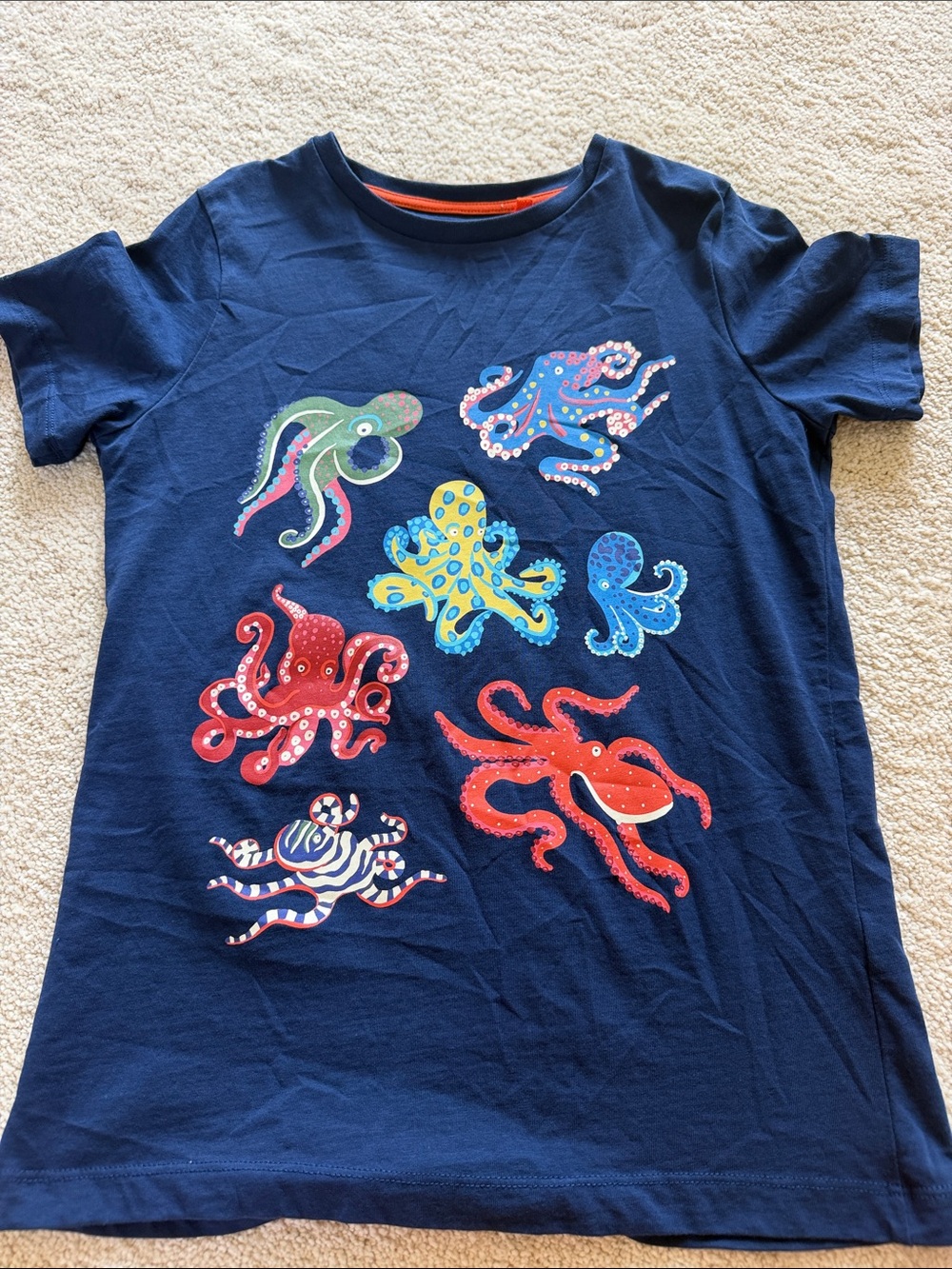 Mini Boden Navy Octopus Graphic Tee, Size 11-12